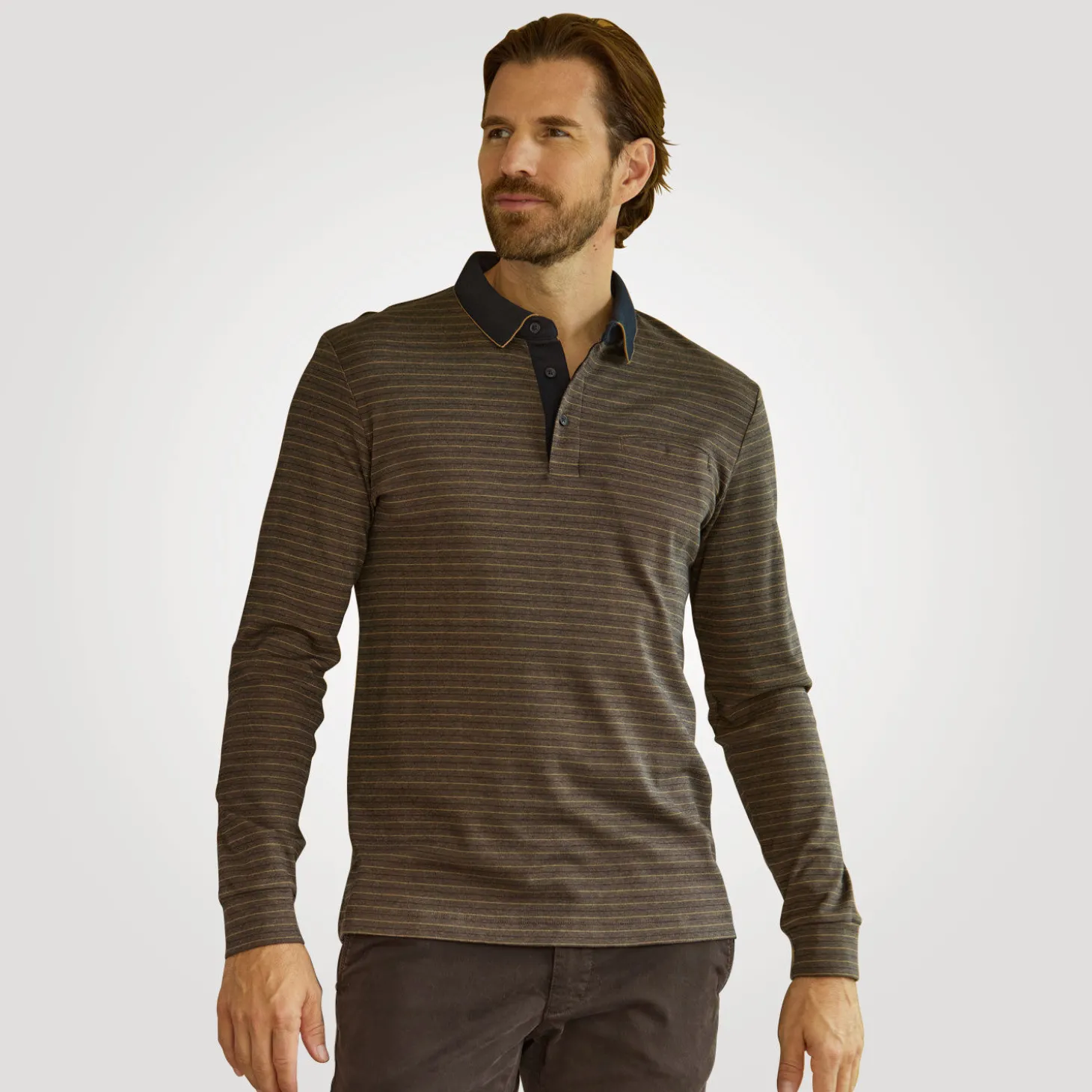 Gestreiftes langarm Poloshirt mit Brusttasche