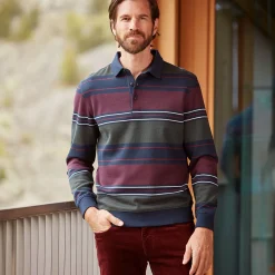 Gestreiftes langarm Poloshirt aus Baumwolle