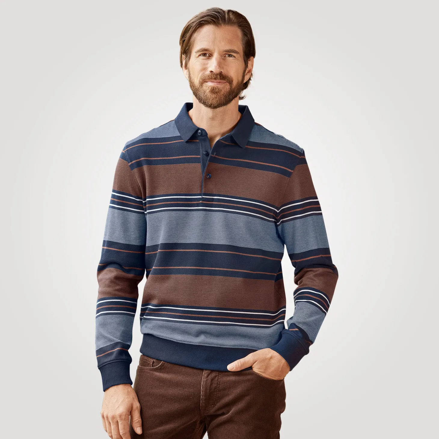 Gestreiftes langarm Poloshirt aus Baumwolle
