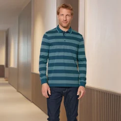 Gestreiftes Langarm-Poloshirt mit Brusttasche