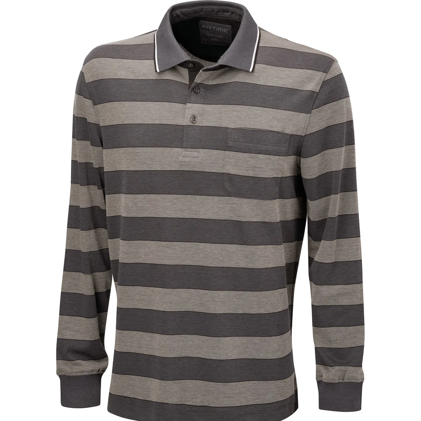 Gestreiftes Langarm-Poloshirt mit Brusttasche
