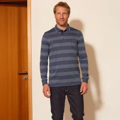 Gestreiftes Langarm-Poloshirt mit Brusttasche