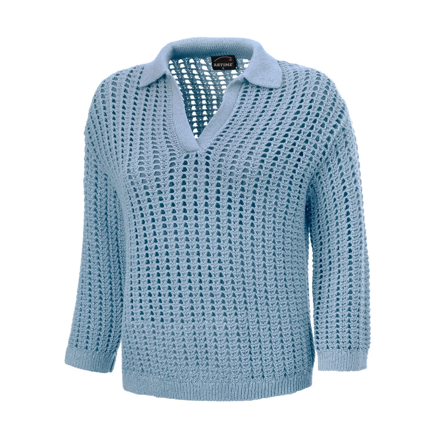 Gestrickter Ajourpullover mit Polokragen