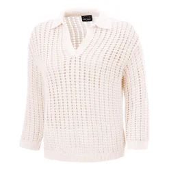 Gestrickter Ajourpullover mit Polokragen