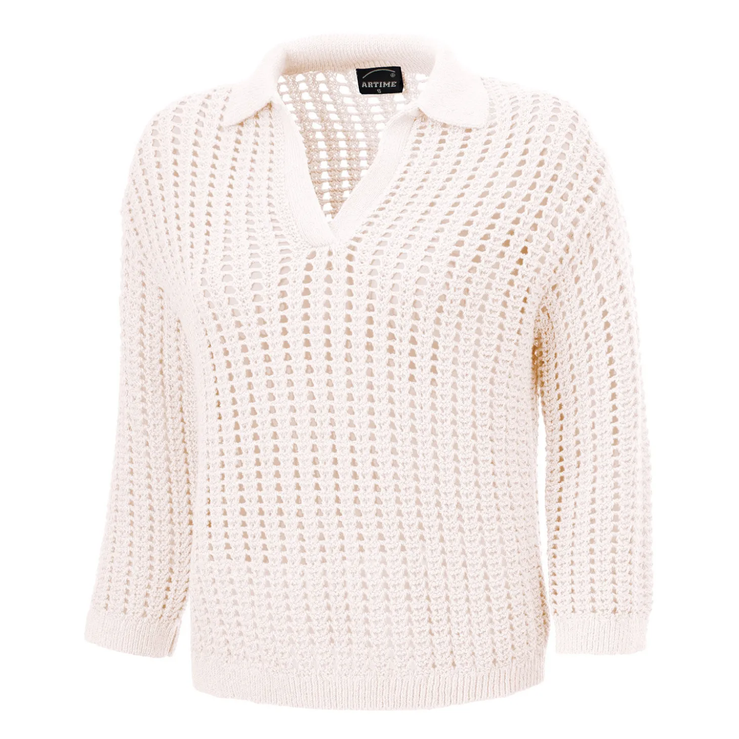 Gestrickter Ajourpullover mit Polokragen