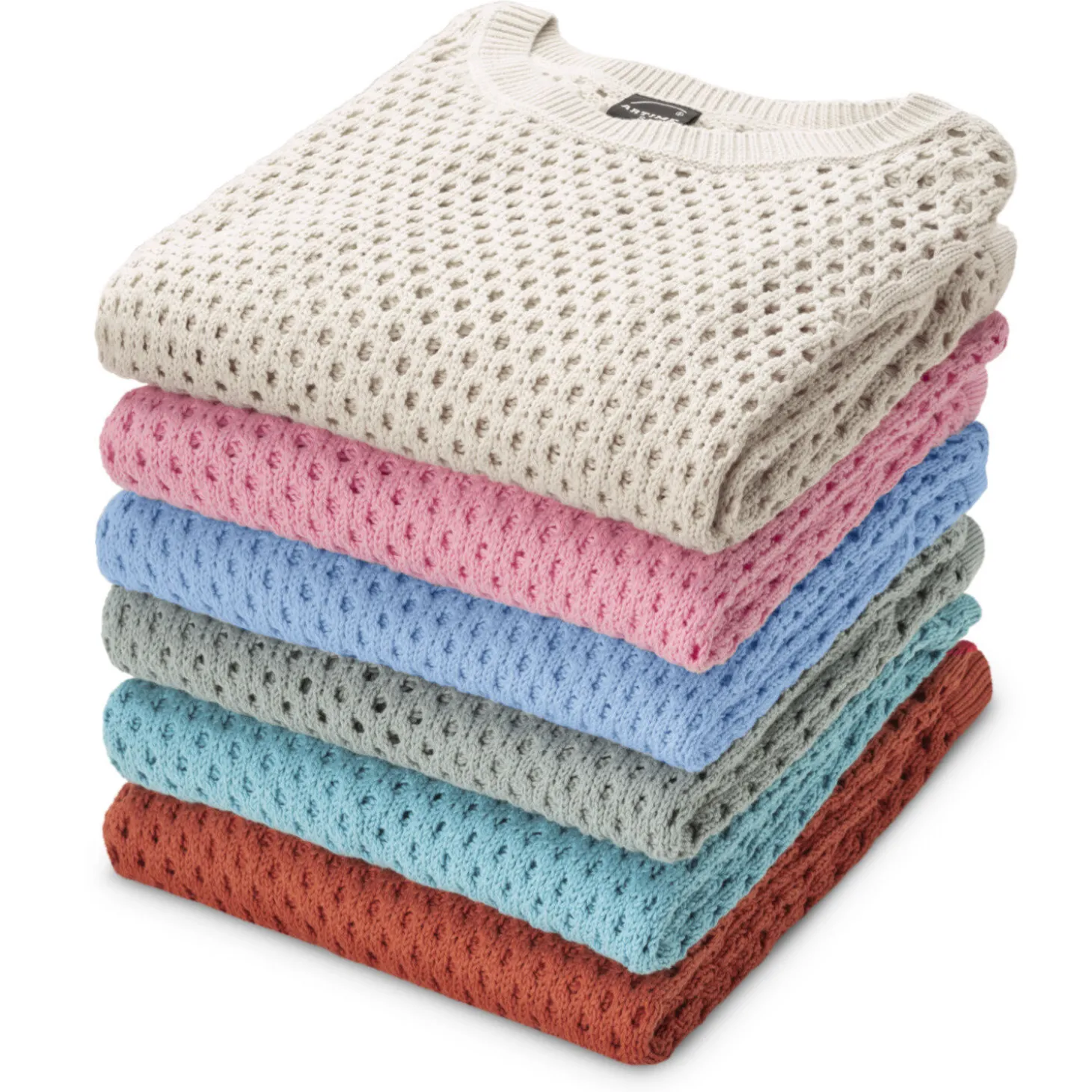 Gestrickter Ajourpullover mit Rundhalsausschnitt