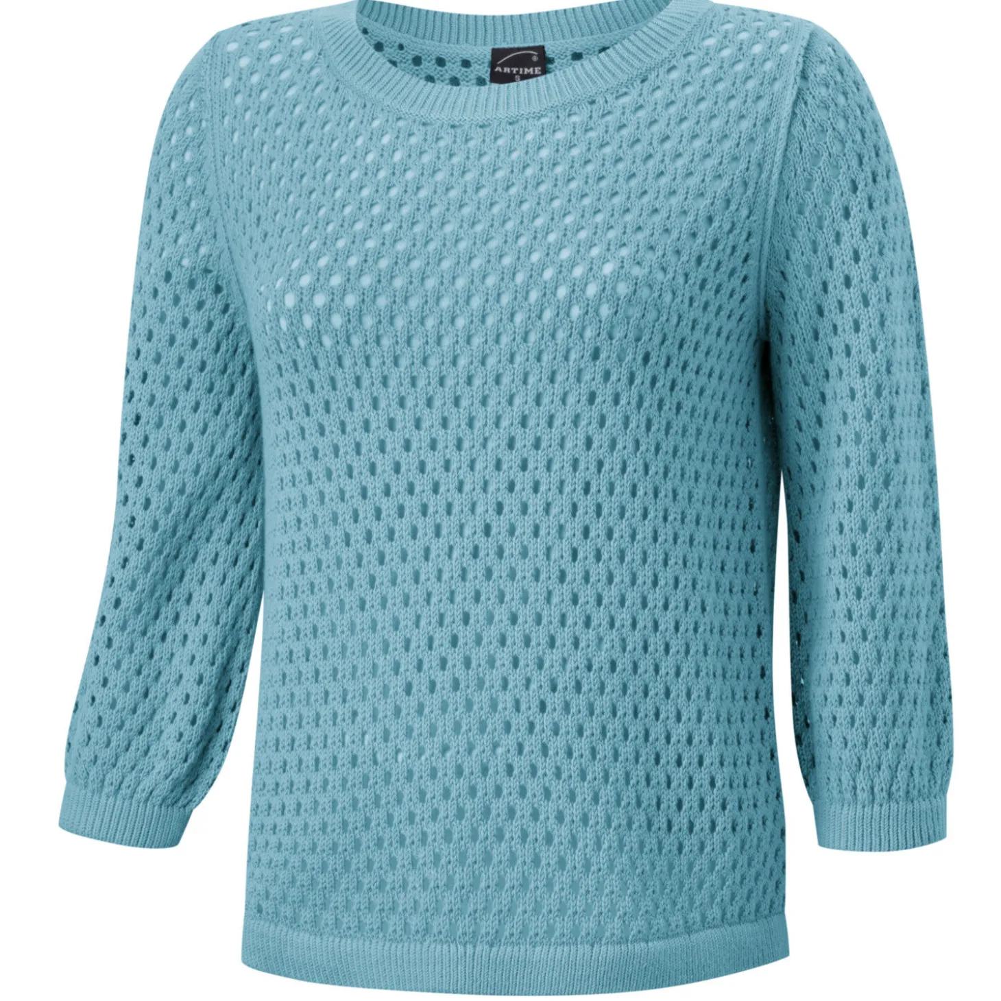 Gestrickter Ajourpullover mit Rundhalsausschnitt