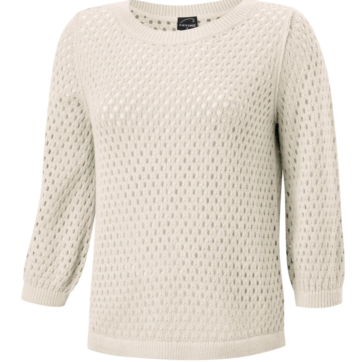 Gestrickter Ajourpullover mit Rundhalsausschnitt