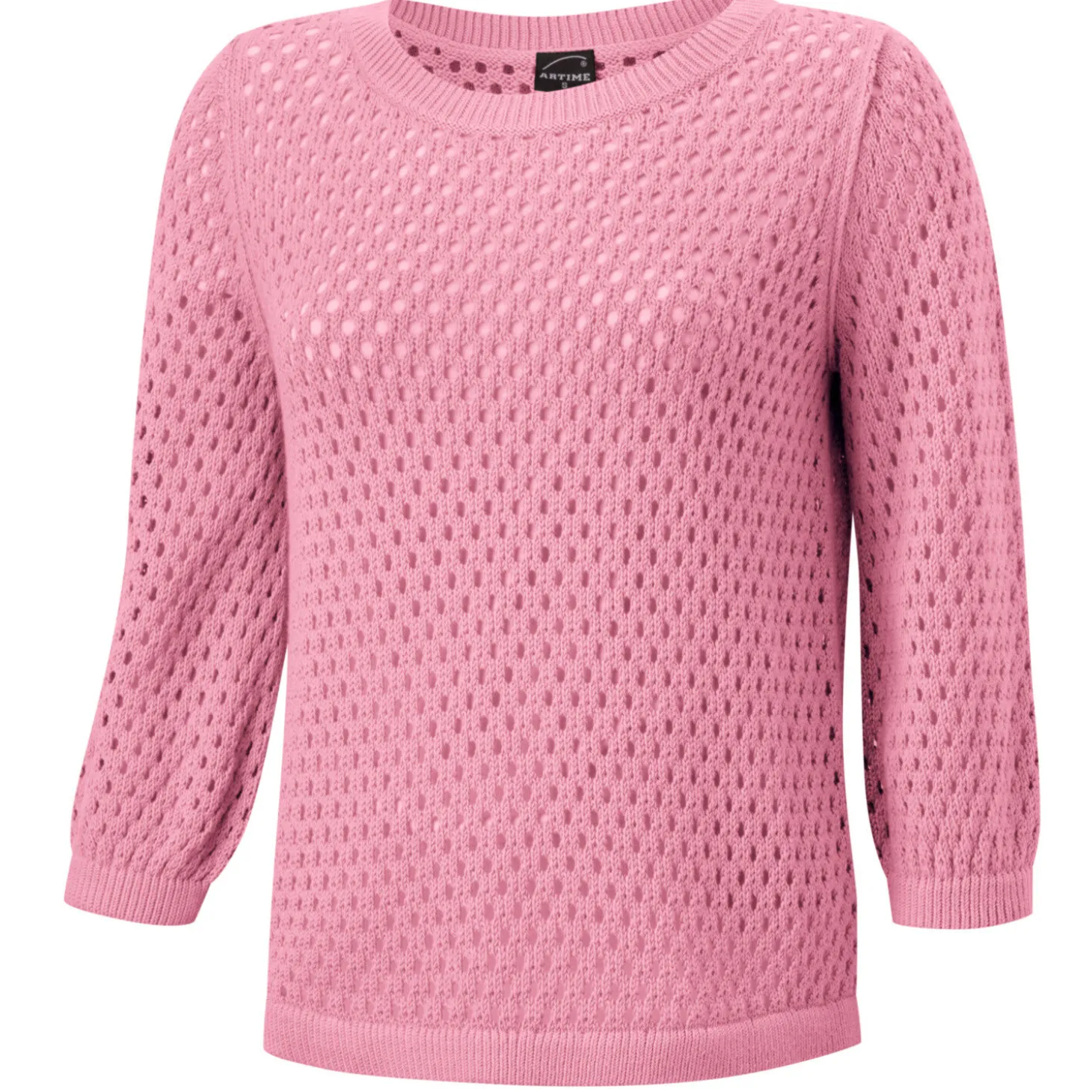 Gestrickter Ajourpullover mit Rundhalsausschnitt