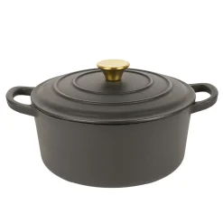 Gussbräter rund, mit Deckel schwarz-gold