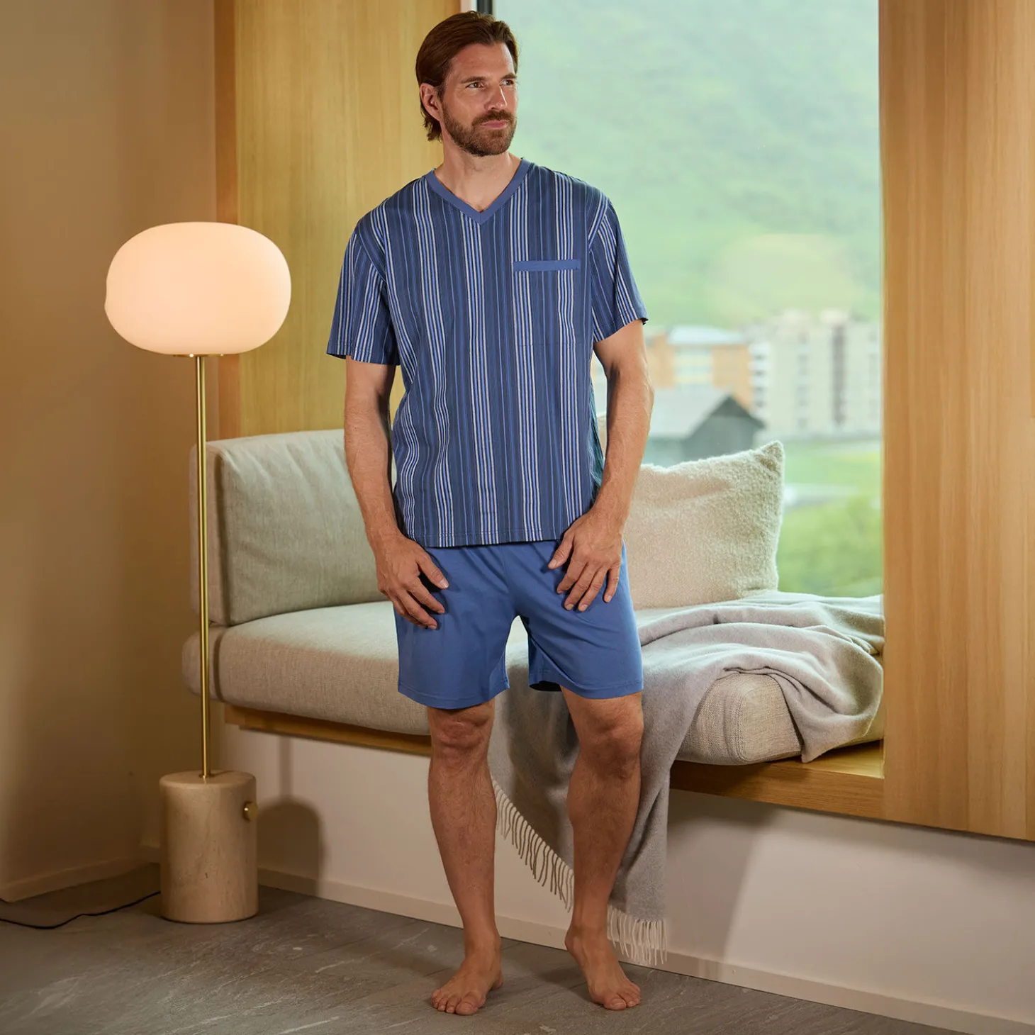Herren Kurzarmpyjama blau