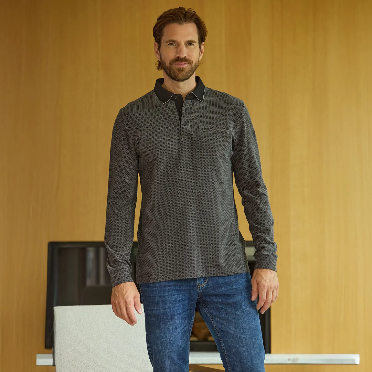Herren Langarm-Poloshirt aus Baumwolle