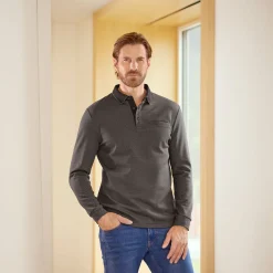 Herren Langarm-Poloshirt mit Brusttasche