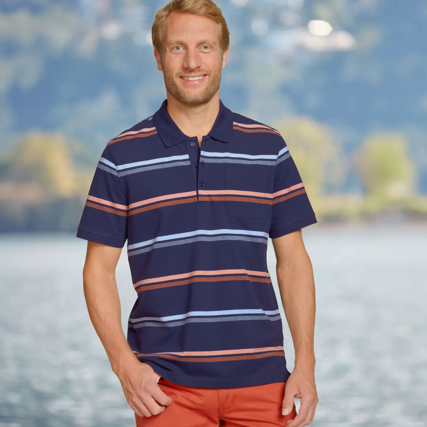 Herren Polo Piqué Shirt gestreift