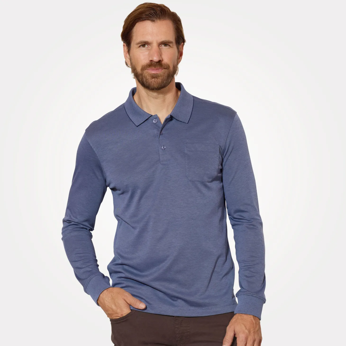 Herren-Poloshirt geknöpft mit langen Ärmeln