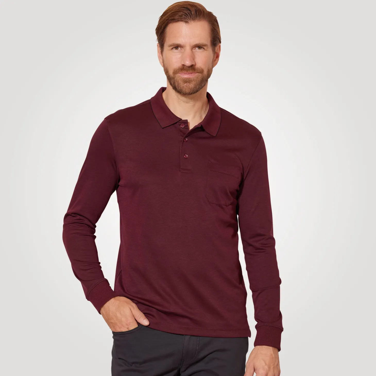 Herren-Poloshirt geknöpft mit langen Ärmeln