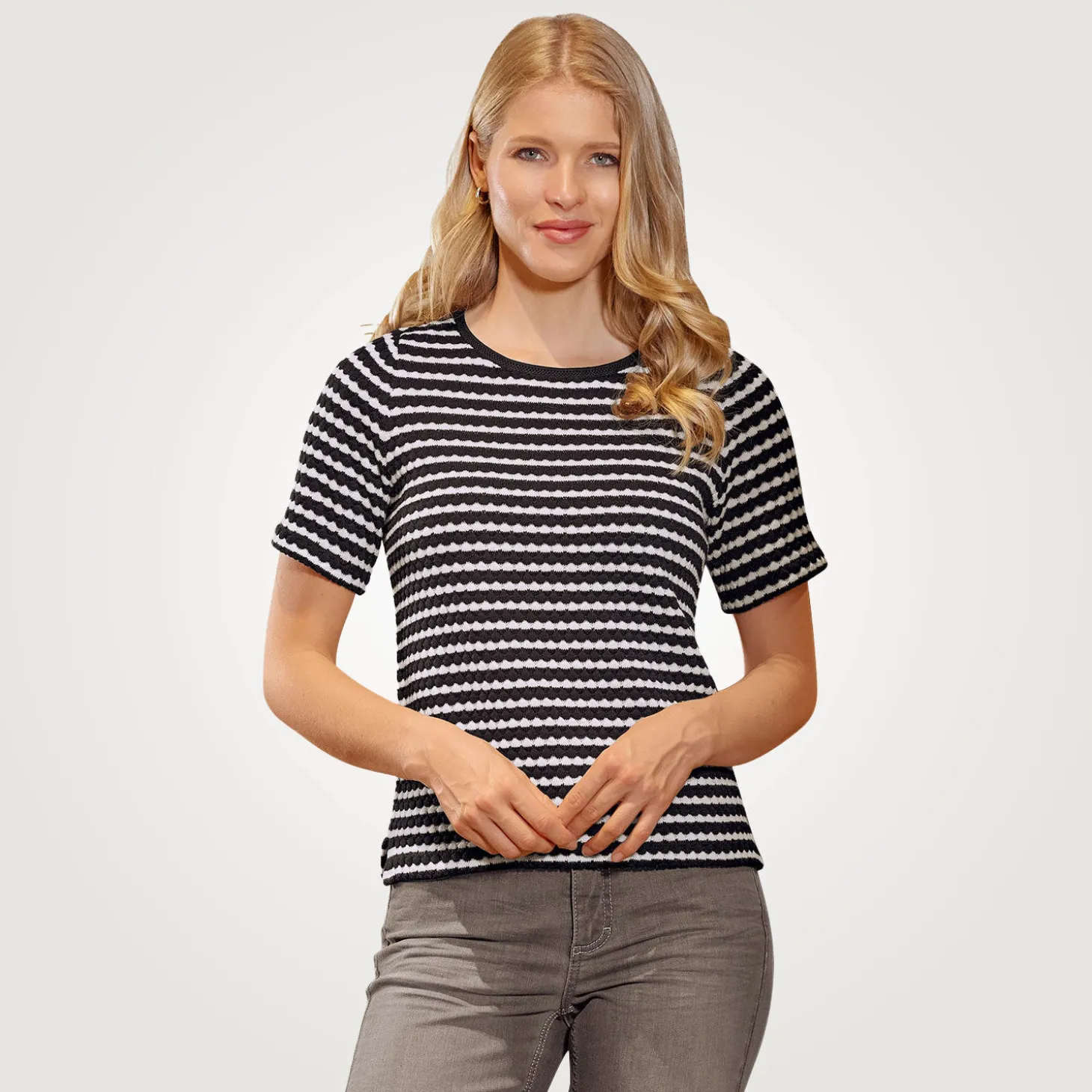 Jacquard T-Shirt in Streifen-Optik