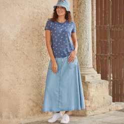 Jeans Fischerhut mit gestickter Schleife