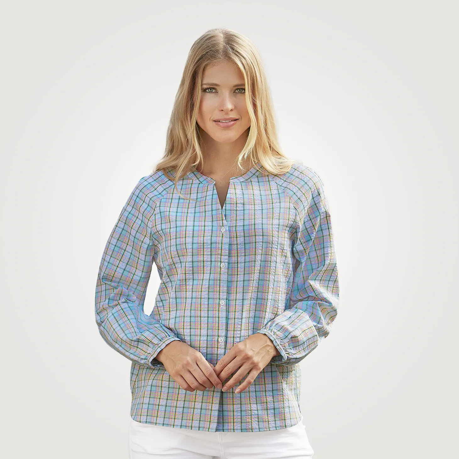 Karierte Damen-Bluse von Artime in Blau-Grün