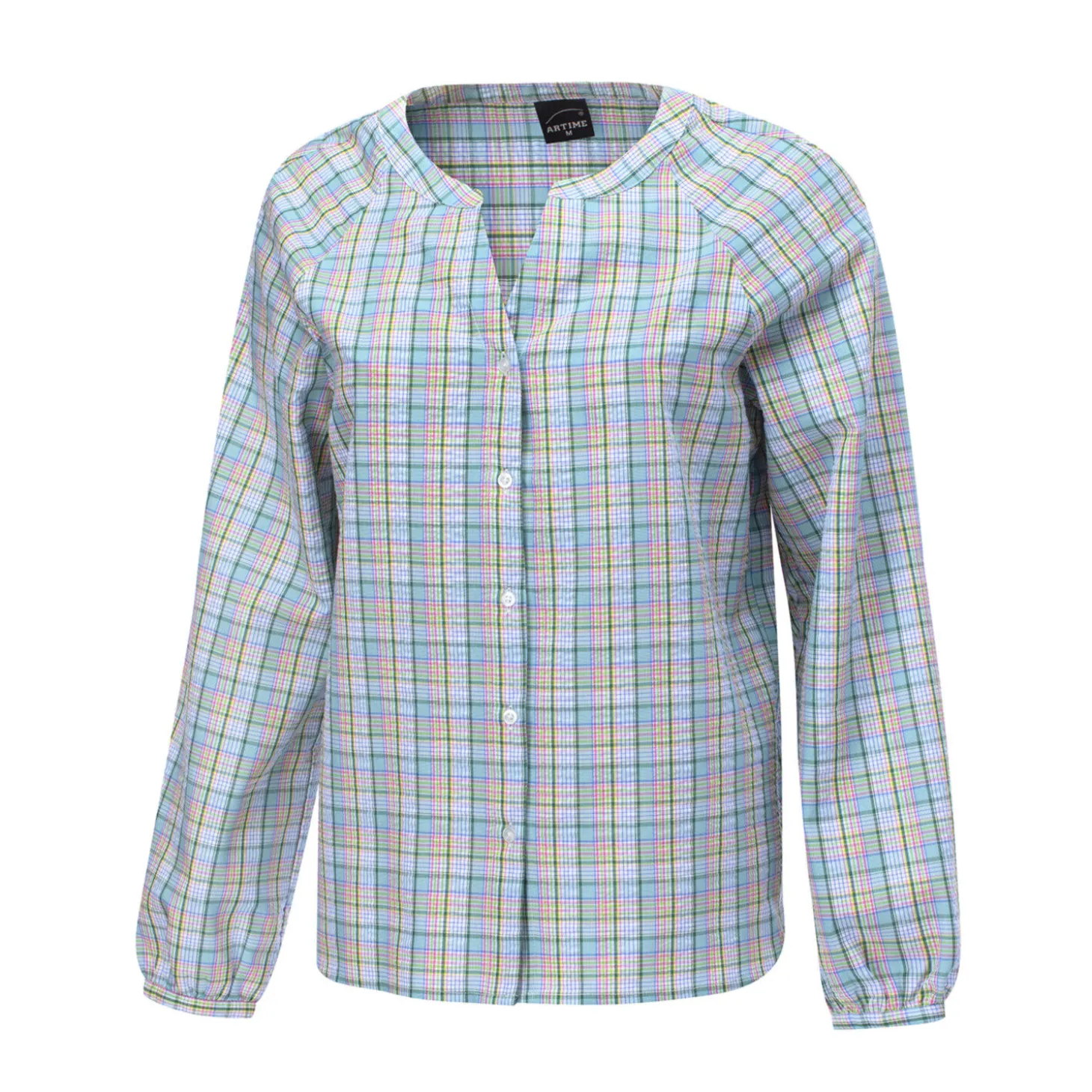 Karierte Damen-Bluse von Artime in Blau-Grün