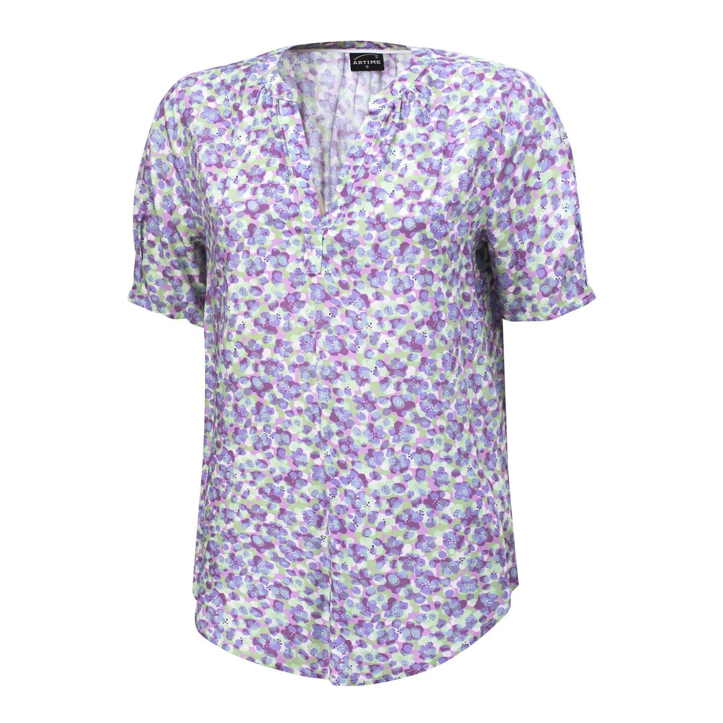 Kurzarmbluse mit romantischem Print aus Viscose
