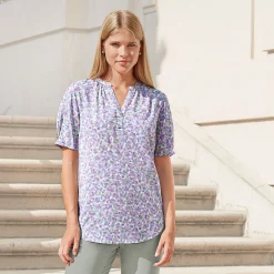 Kurzarmbluse mit romantischem Print aus Viscose