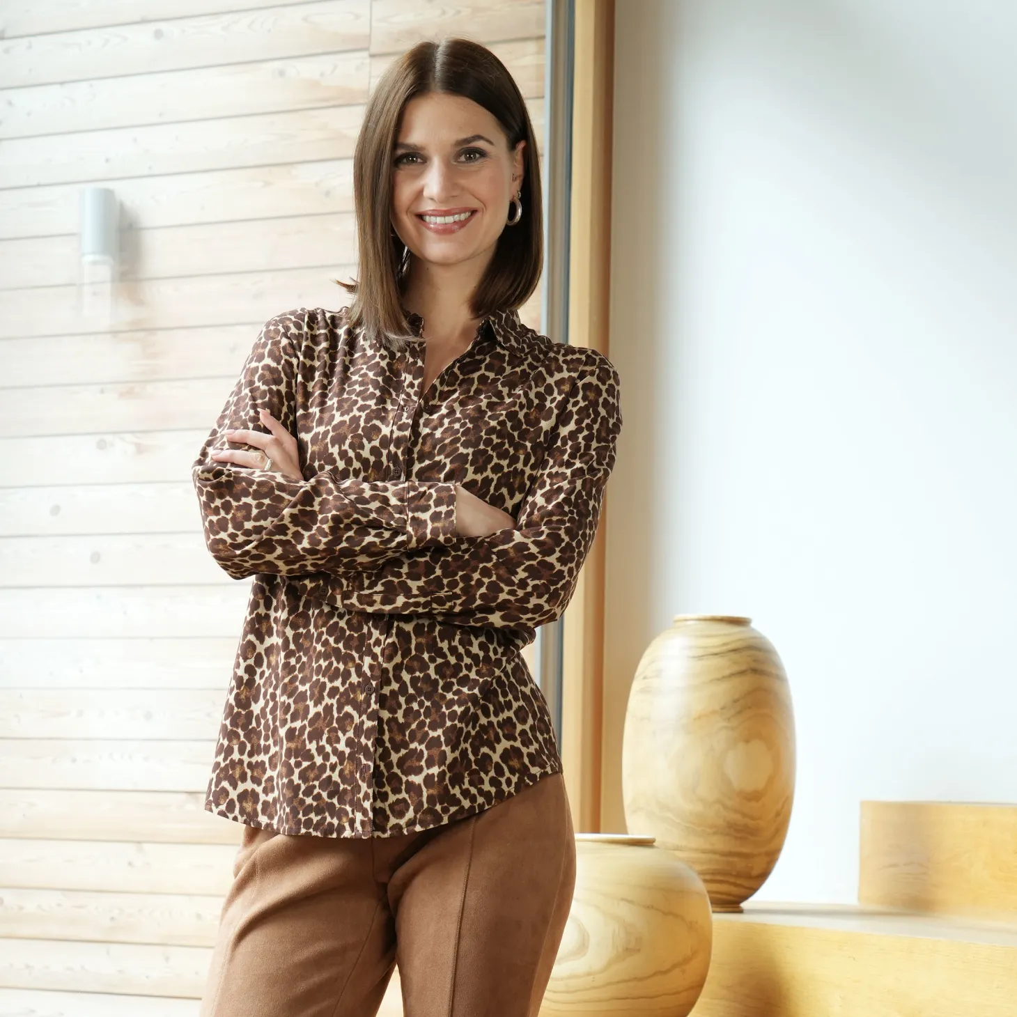 Langarmbluse Leopard Print mit Hemdkragen