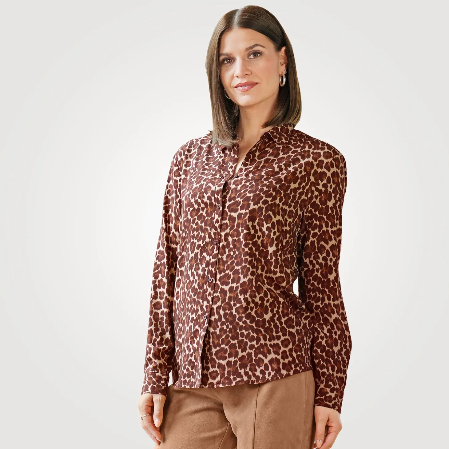 Langarmbluse Leopard Print mit Hemdkragen