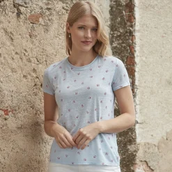 Leinen T-Shirt mit Allover-Print und Rundhalsausschnitt