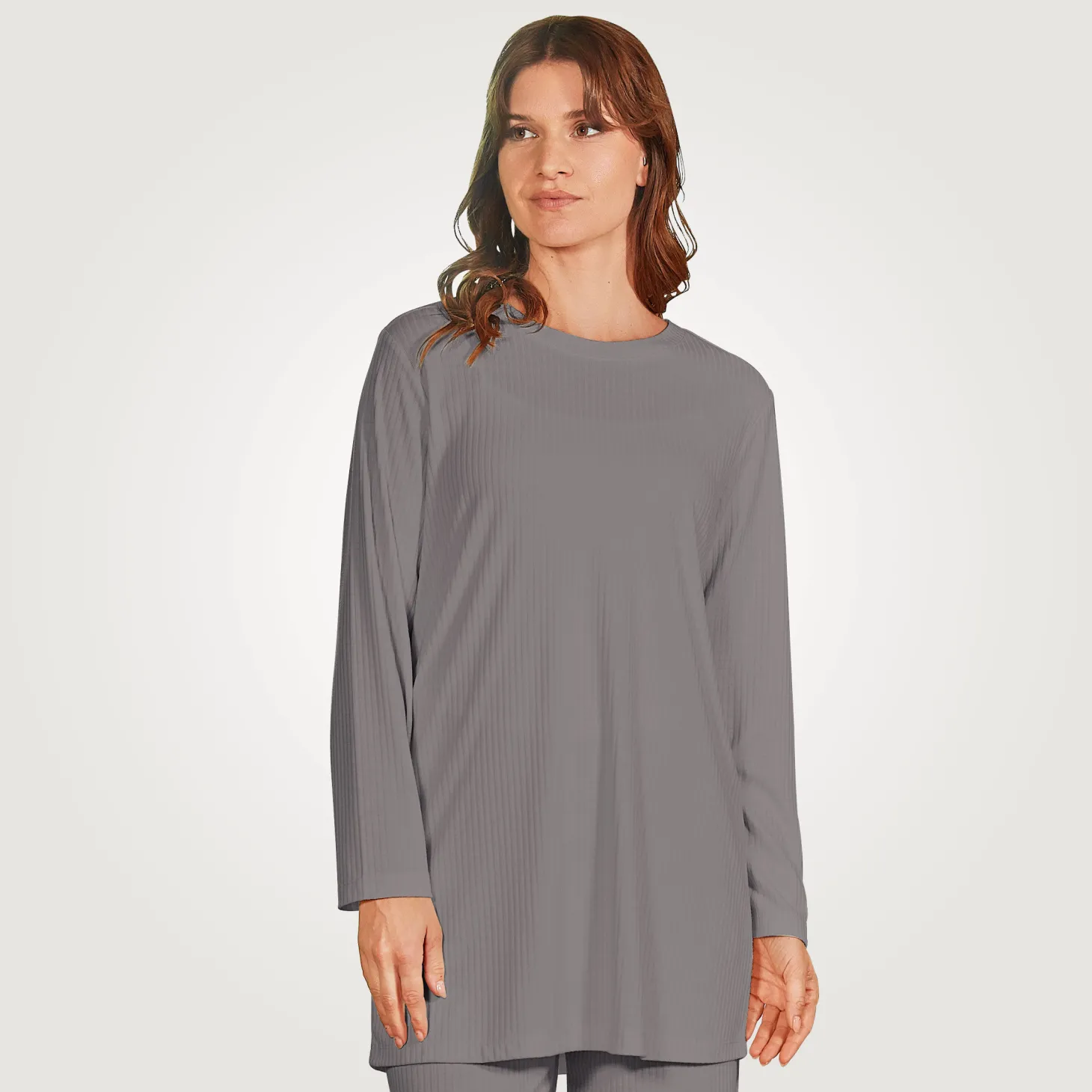 Longshirt mit Rundhalsausschnitt und Rippmuster
