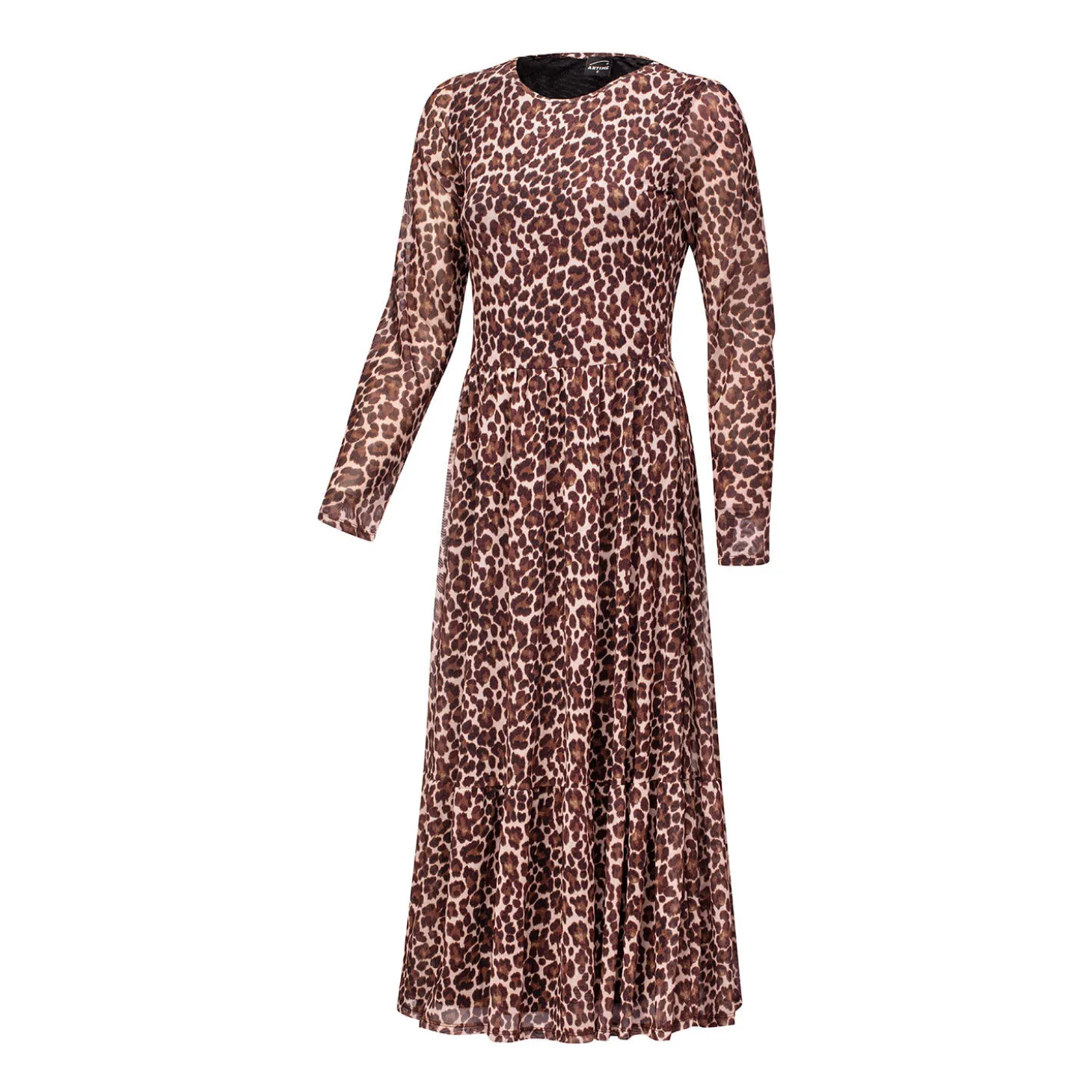 Midi Kleid langarm mit Animal Print