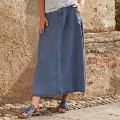 Midi Rock in Jeansoptik aus Lyocell
