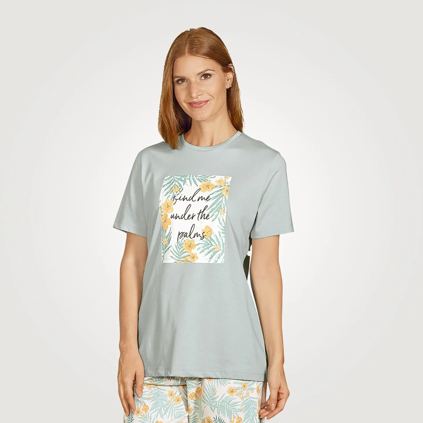 Mix & Match Pyjama Frontprint T-Shirt kurzarm