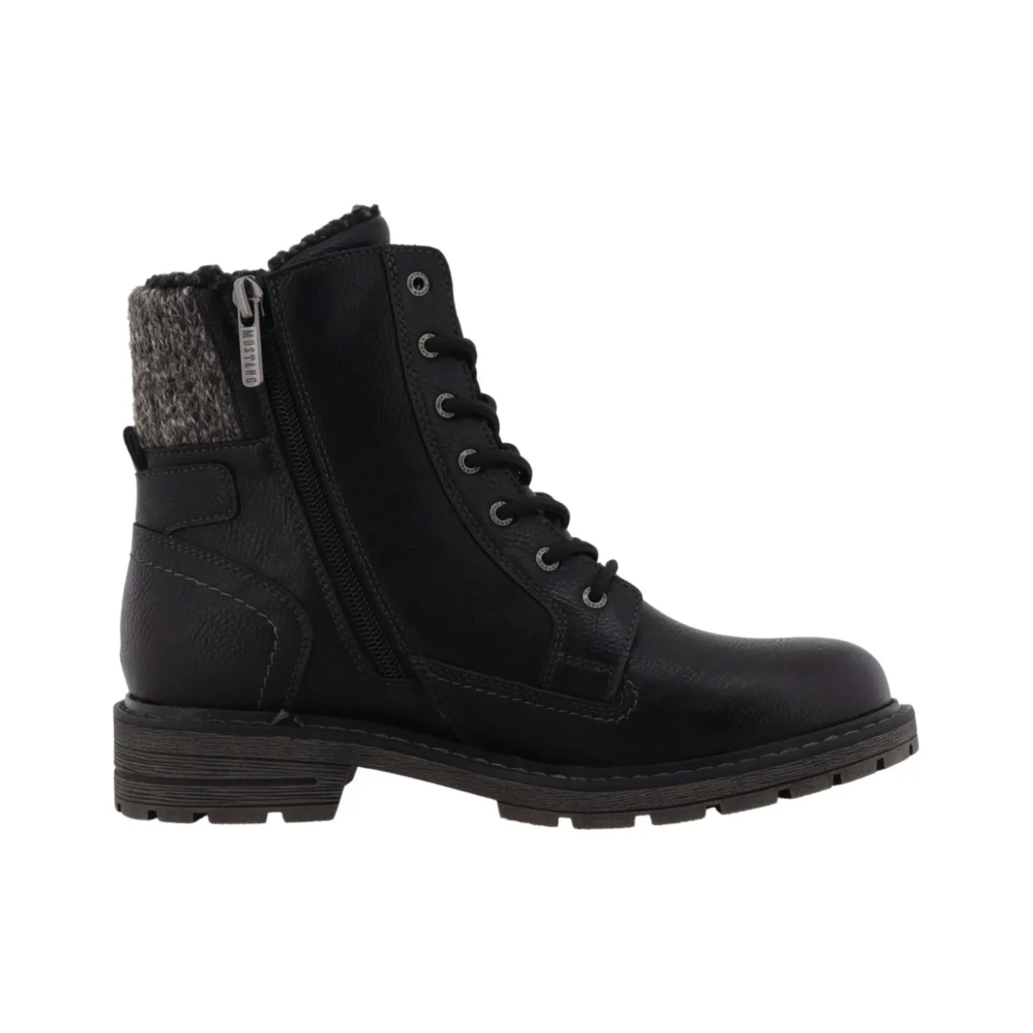 MUSTANG Schnürstiefelette aus pflegeleichtem Softmaterial mit Wollkragenabschluss