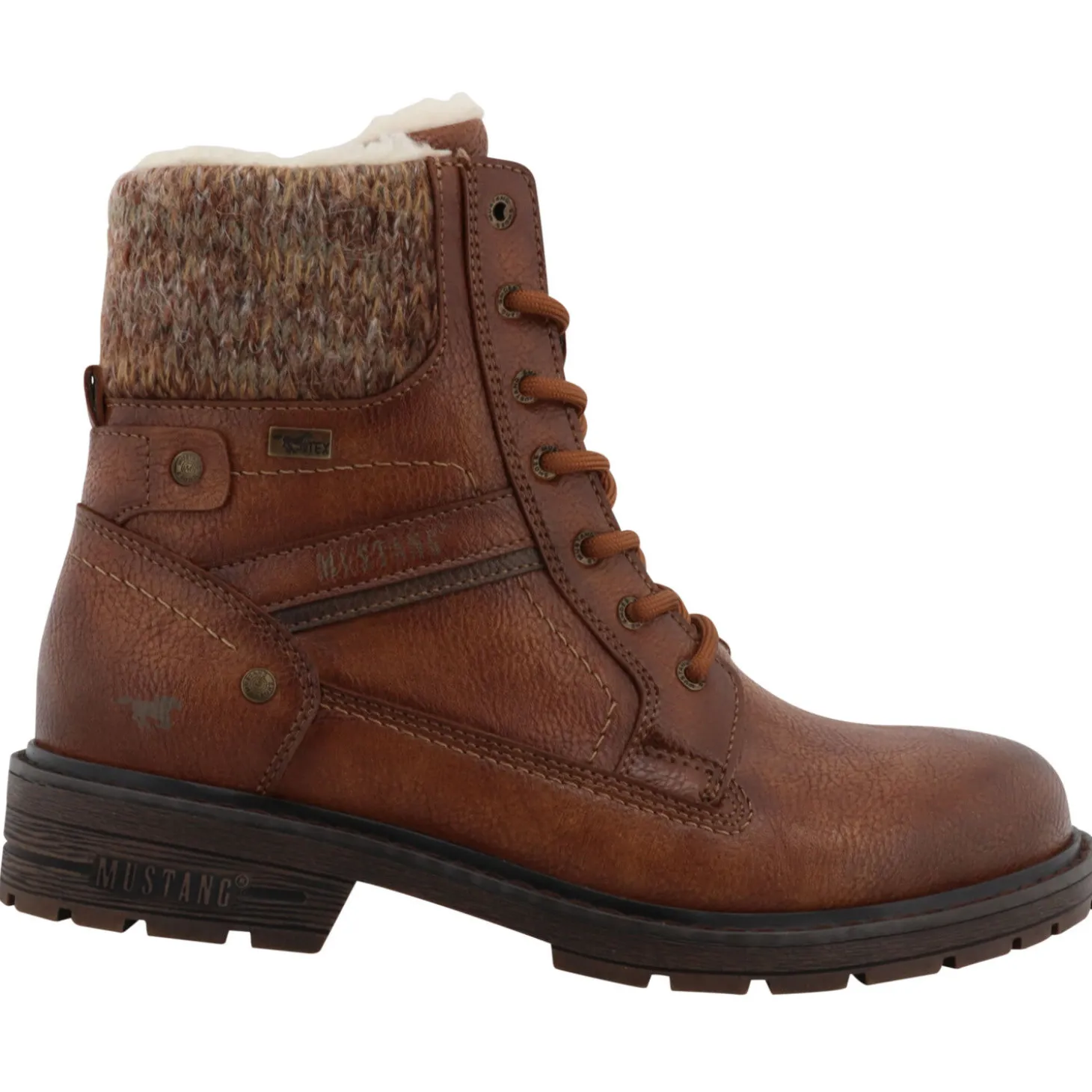MUSTANG Schnürstiefelette aus pflegeleichtem Softmaterial mit Wollkragenabschluss