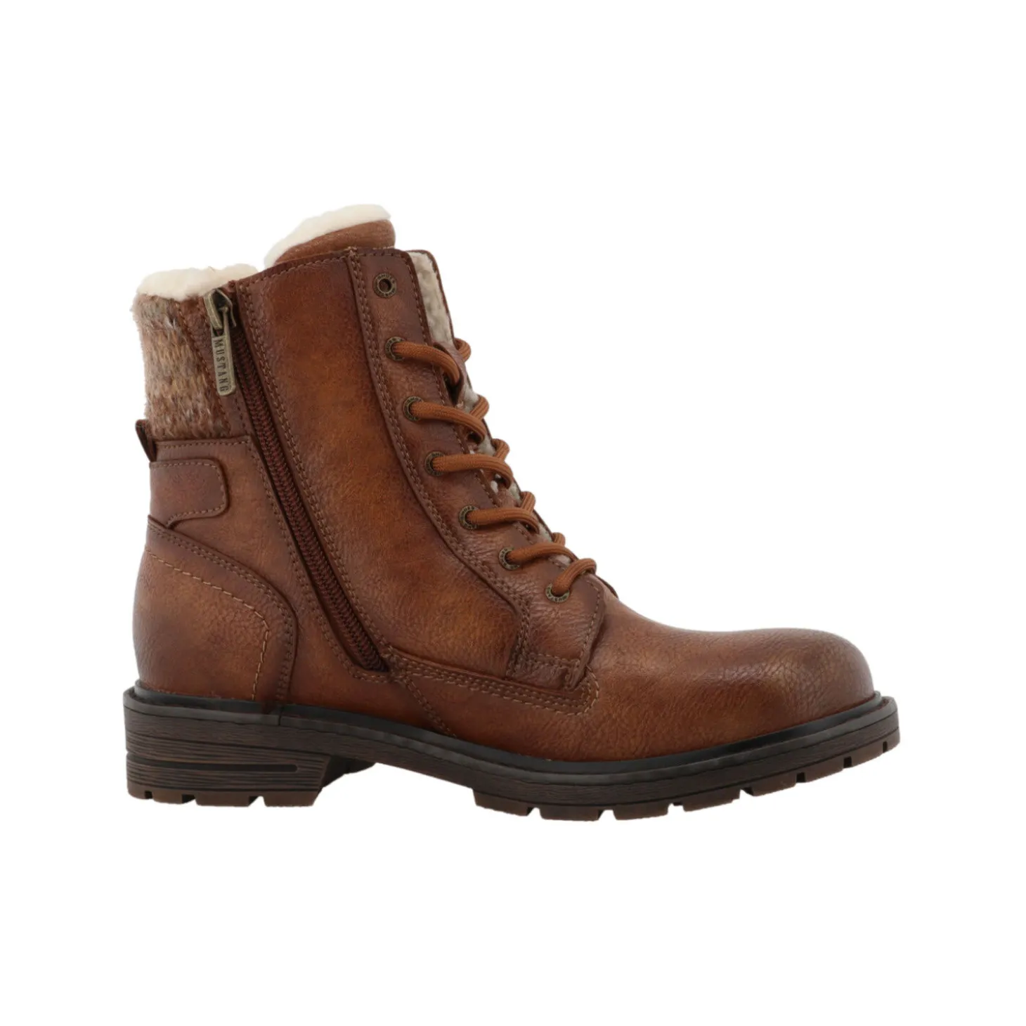 MUSTANG Schnürstiefelette aus pflegeleichtem Softmaterial mit Wollkragenabschluss