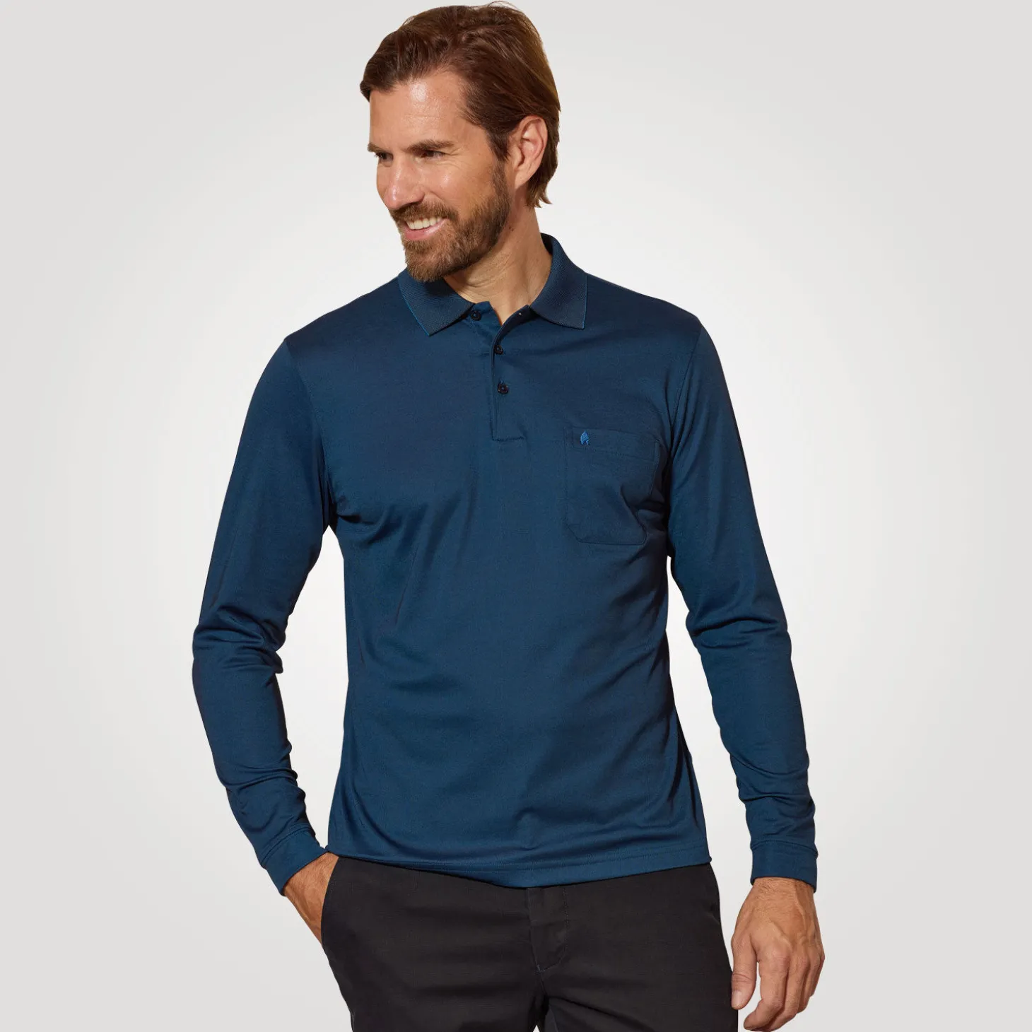 Ragman Herren-Poloshirt langarm uni
