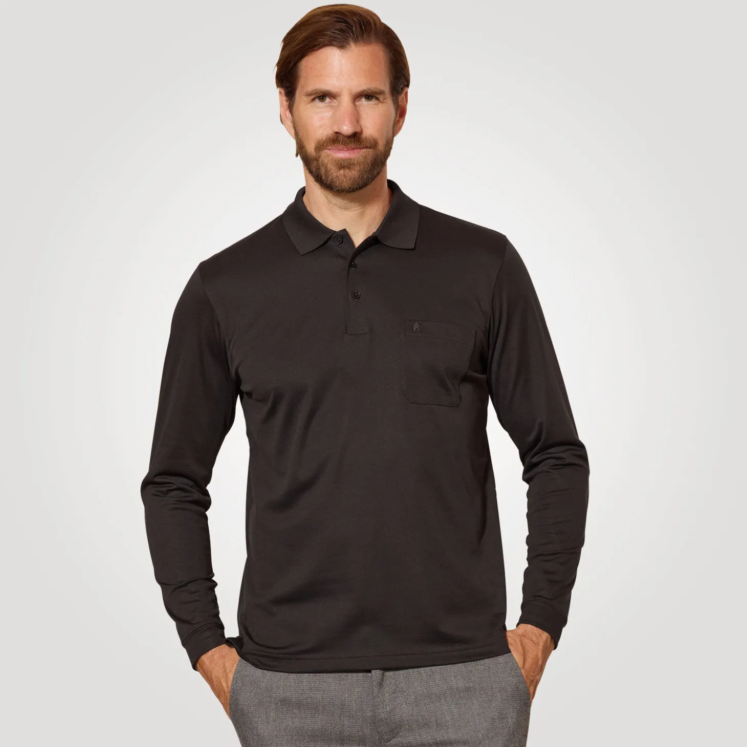 Ragman Herren-Poloshirt langarm uni