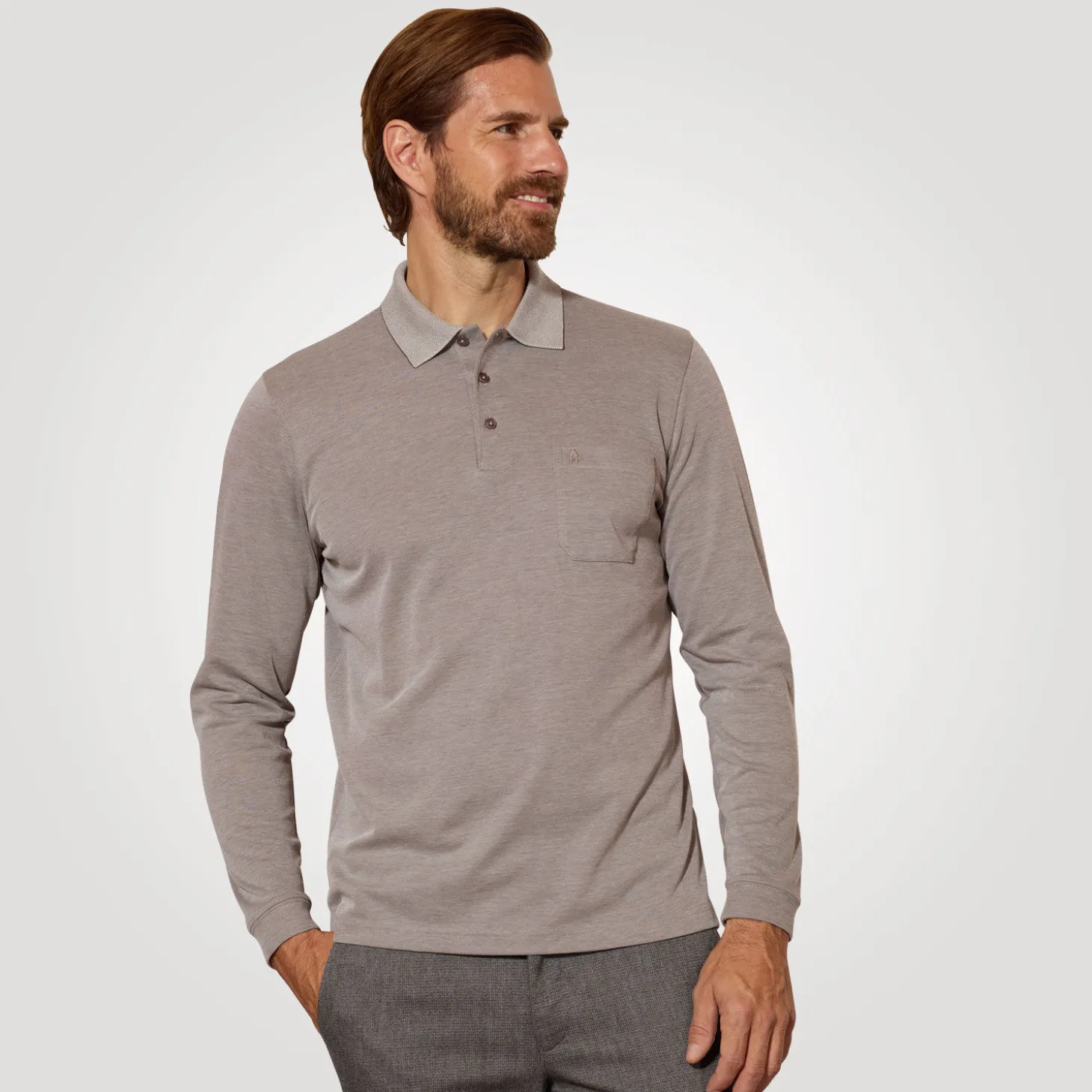 Ragman Herren-Poloshirt langarm uni