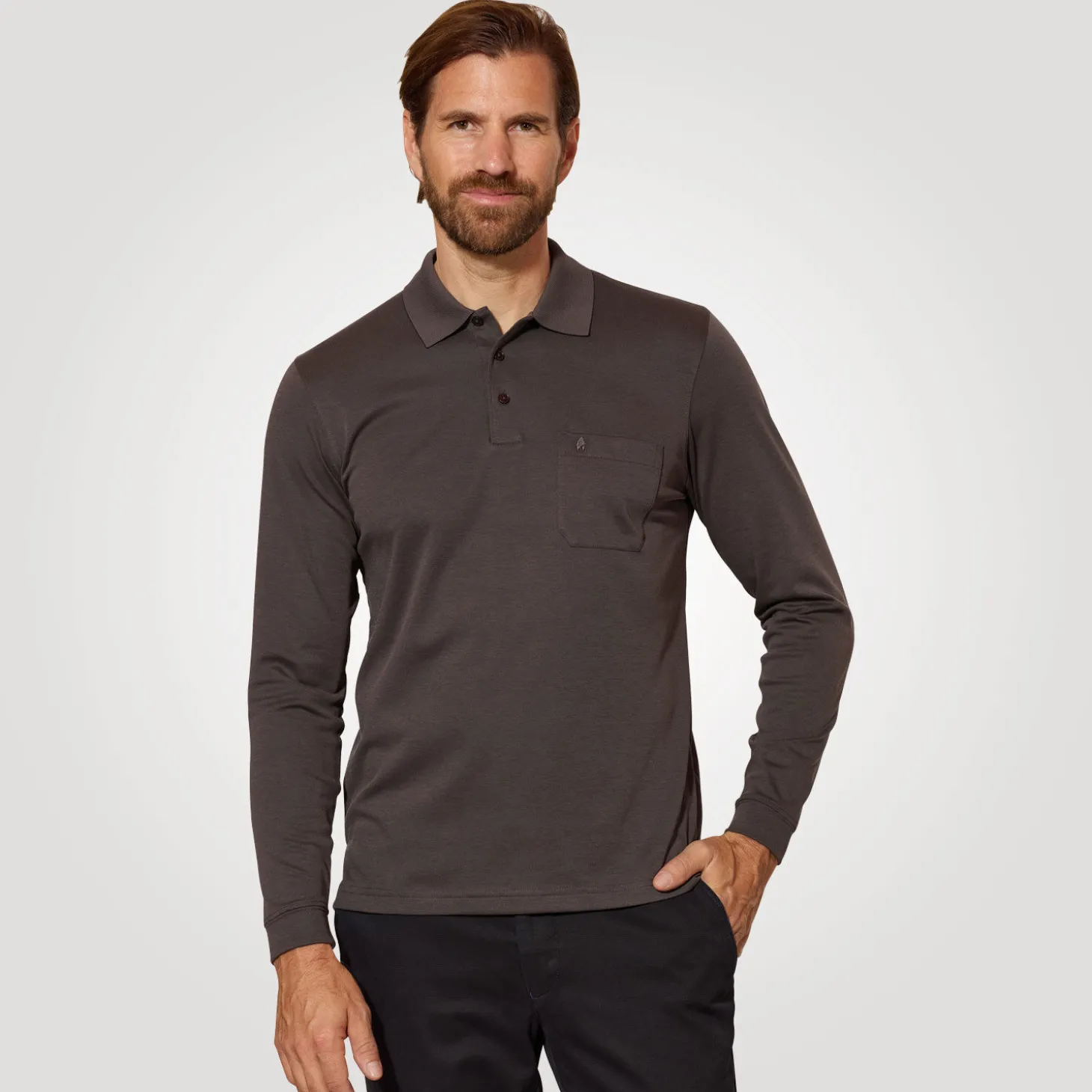 Ragman Herren-Poloshirt langarm uni