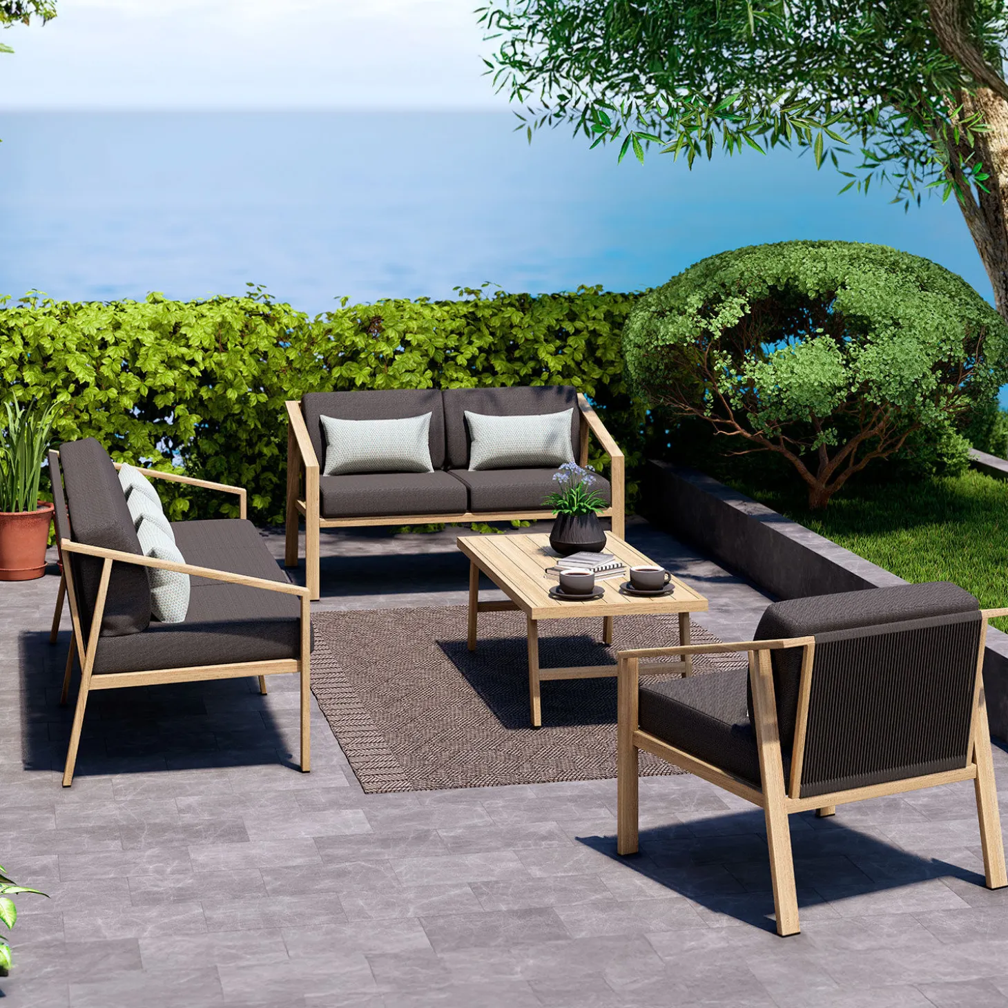 Sofa 3-Sitzer Paris - Alu-Gestell in Holzoptik