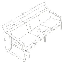 Sofa 3-Sitzer Paris - Alu-Gestell in Holzoptik