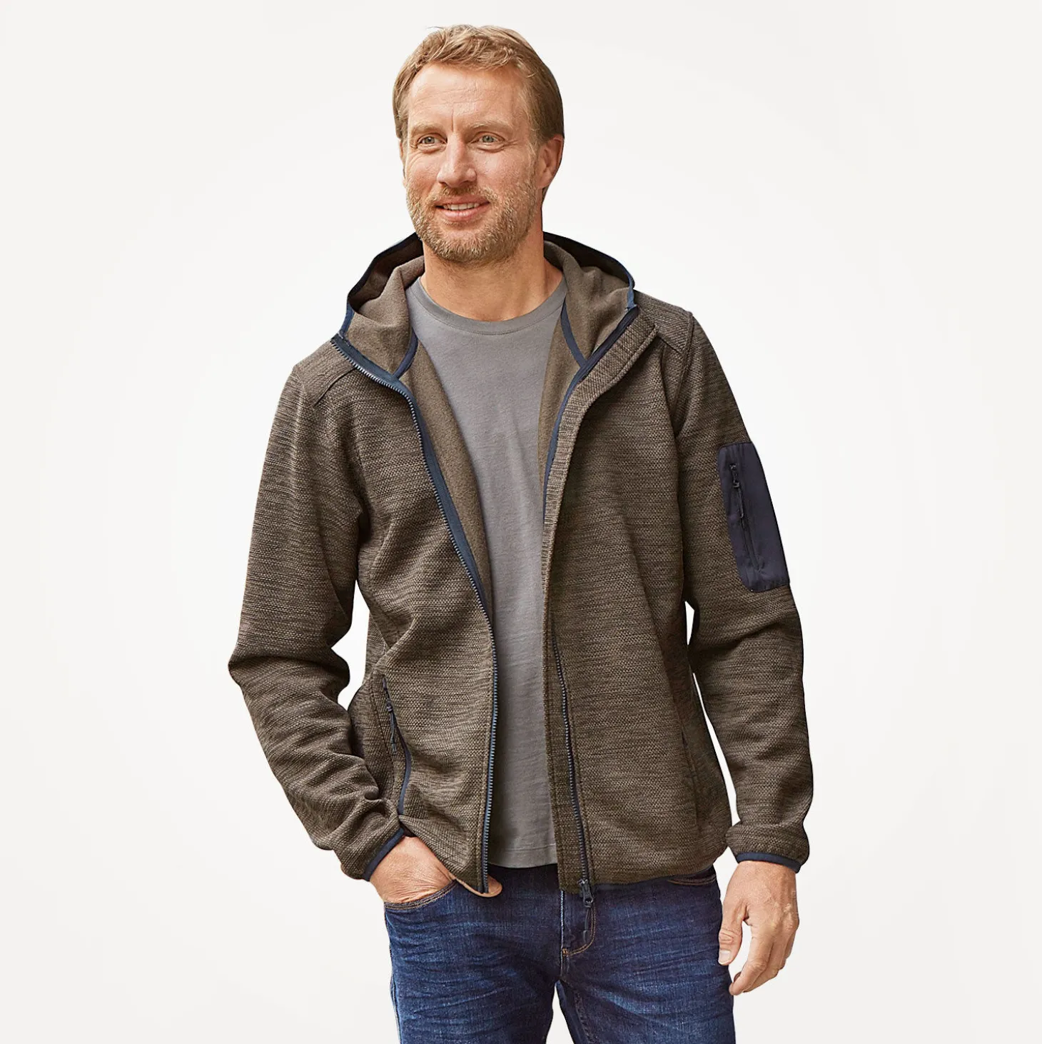 Sportive Fleece Jacke mit Kapuze