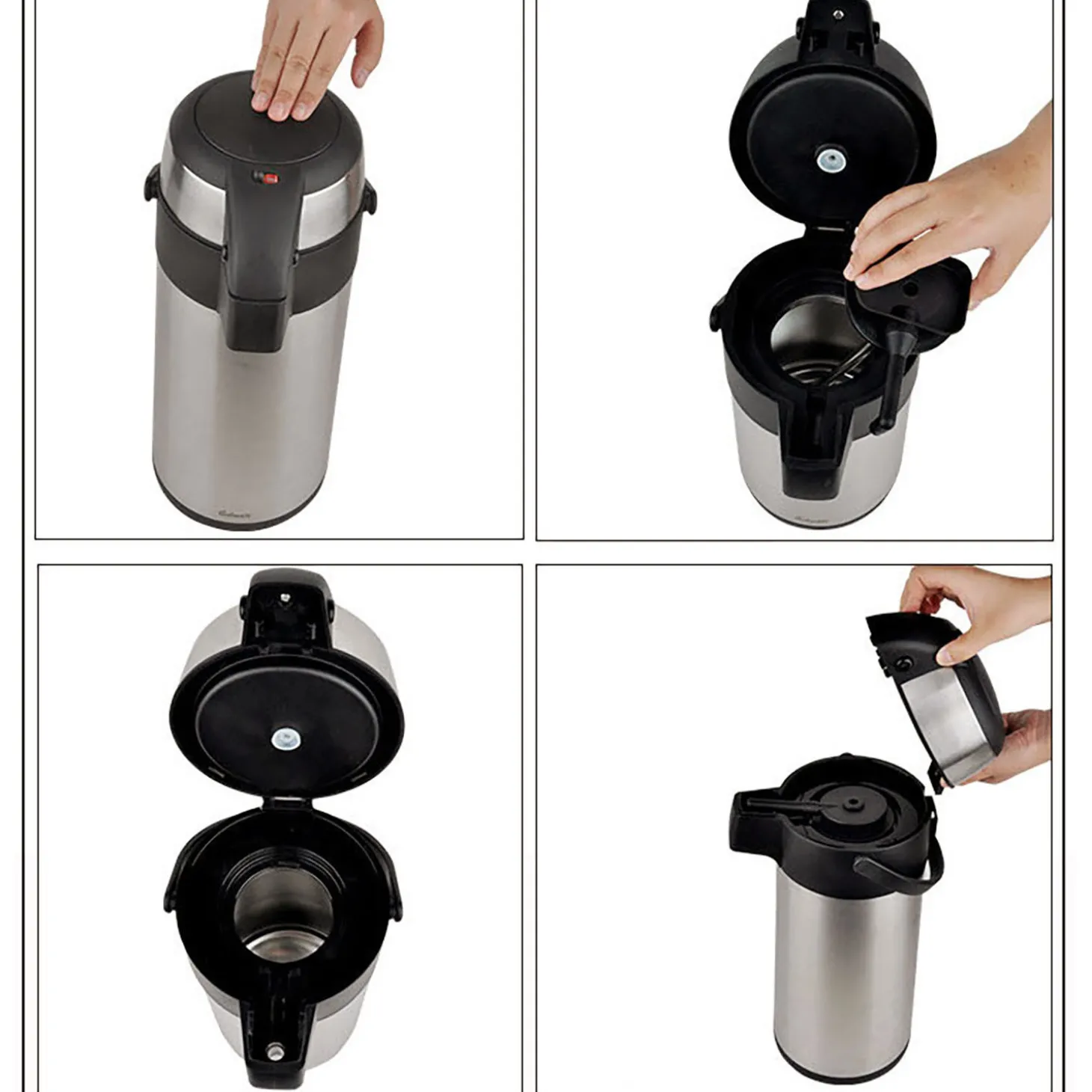 Thermoskanne mit Pumpsystem, aus Edelstahl
