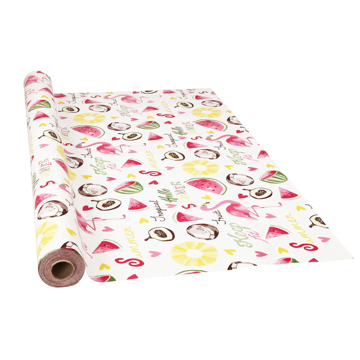Tischdecke mit sommerlichen Motiven in bunten Farben