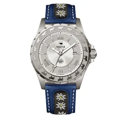 Trauffer Herrenuhr mit PU-Lederband mit Edelweiss blau