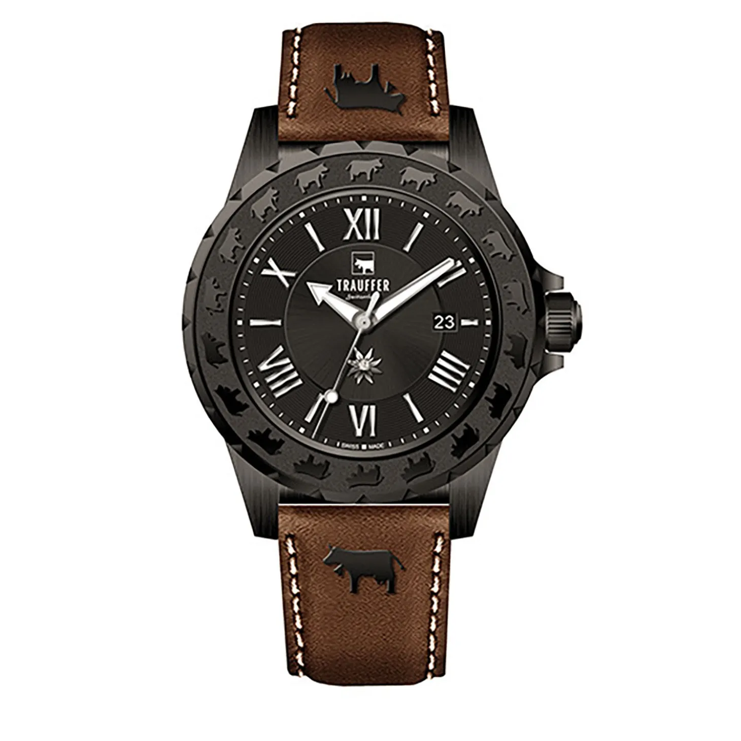 Trauffer Herrenuhr mit PU-Lederband in Braun