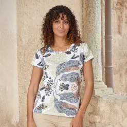 T-Shirt in Ausbrenner-Optik mit botanischem Print
