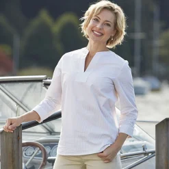 Tunika Bluse aus Baumwolle mit V-Neck