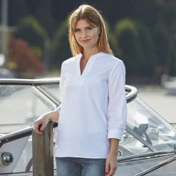 Tunika Bluse aus Baumwolle mit V-Neck